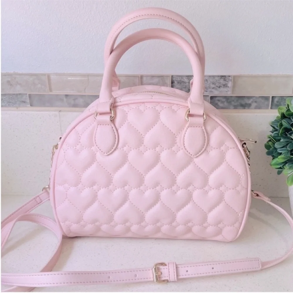 NEW Juicy Couture Pink Heart Quilted‎ Satchel Crossbody Bag Rhinestone JC Logo
